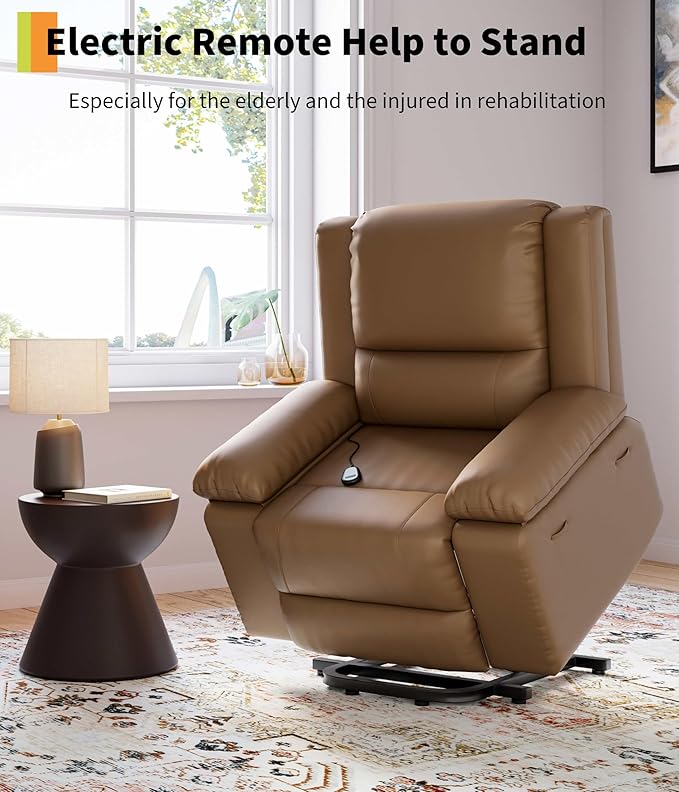 GarveeHome Power Lift Recliner Chair - Heat and Massage Electric Lift Recliner for Elderly &amp Mobility Impaired Adjustable Back and Legs Heavy Duty Lift Chair for Seniors