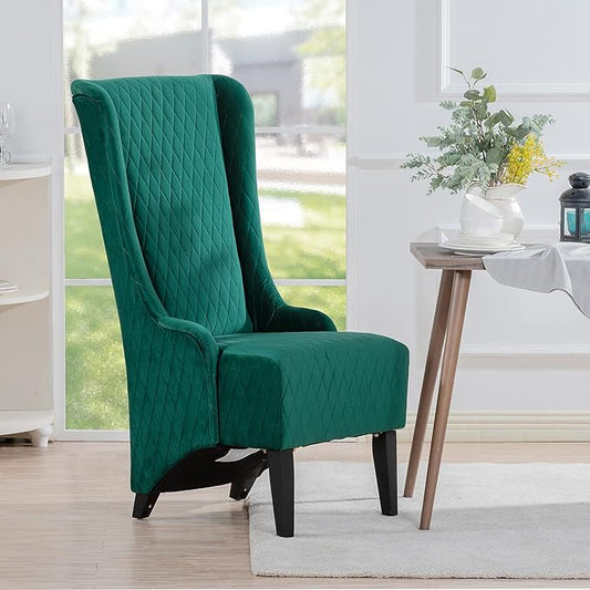 Dining Chair Comfy High Wingback Accent Chair for Dining Table PU Leather Upholstered Accent Side Chairs with Soft Padded &amp Wooden Legs for Living Room Dining Room Bedroom (Green)