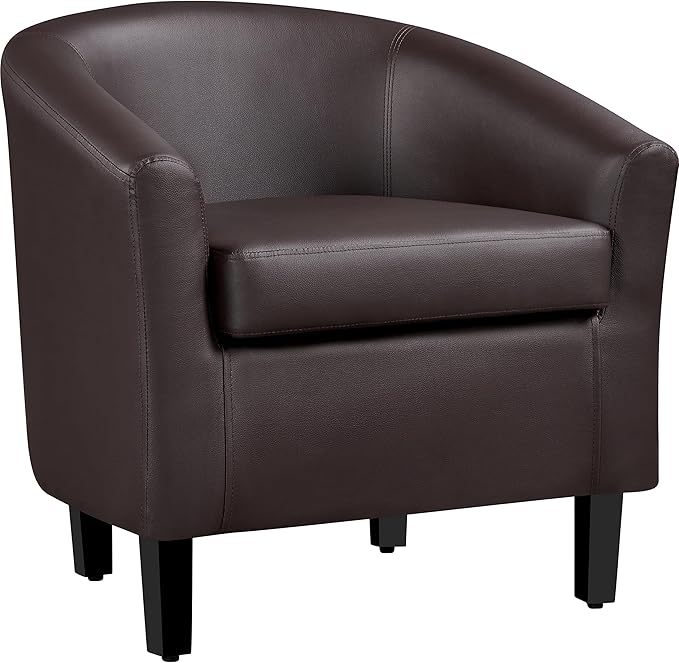 Yaheetech Leather Club Chair Faux Leather Accent Chair Modern Living Room Armchair with Wood Legs and Padded Seat for Bedroom Reception Room Espresso