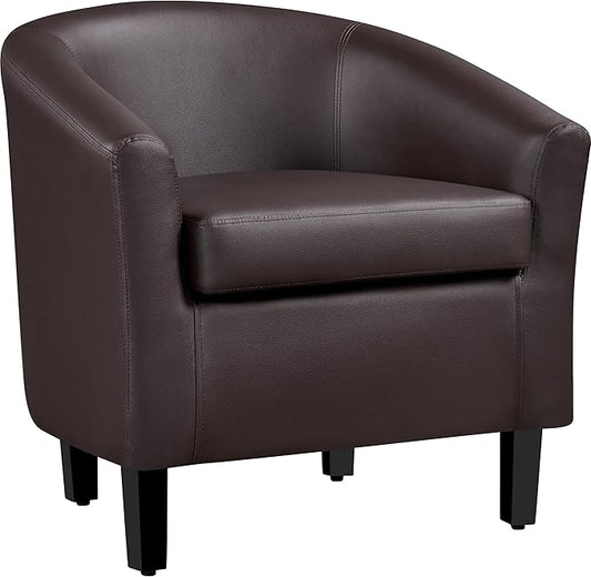 Yaheetech Leather Club Chair Faux Leather Accent Chair Modern Living Room Armchair with Wood Legs and Padded Seat for Bedroom Reception Room Espresso