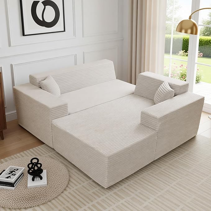 110 Boneless Couch Cloud Couch Sectional U-Shape Corduroy Modular Sectional Sofa Deep Seat Upholstered Couches for Living Room No Assembly Required Black