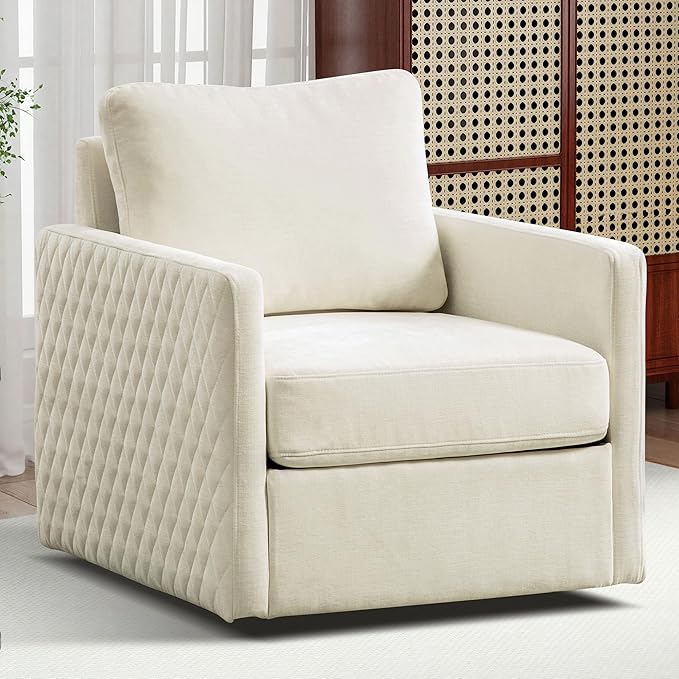 Chifee &amp Vingol 29.5 W Swivel Accent Chair Upholstered Swivel Chairs Mid Century Modern Chair for Living RoomBeige