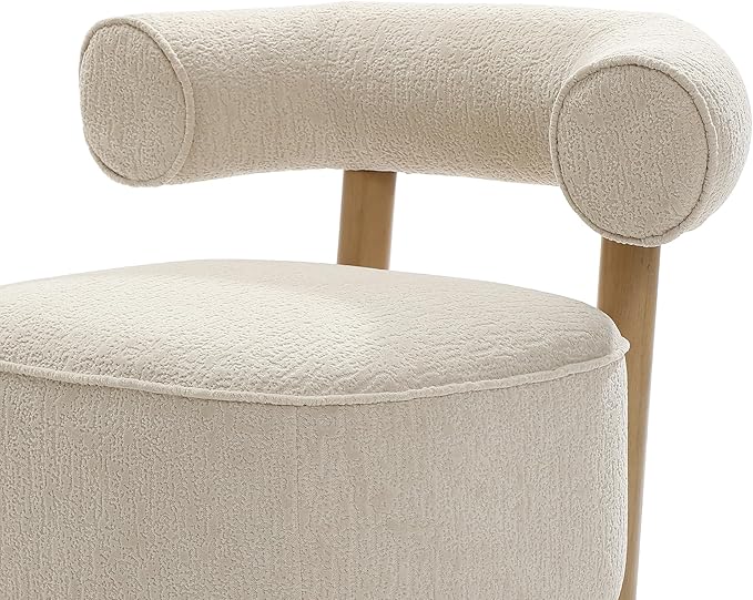 LuxenHome Accent Chair with U-Shape Back Upholstered Cream Modern Barrel Chair with Solid Wood Leg and Frame Club Stylish Armless Chair for Nursery Bedroom Living Room Hotel Office