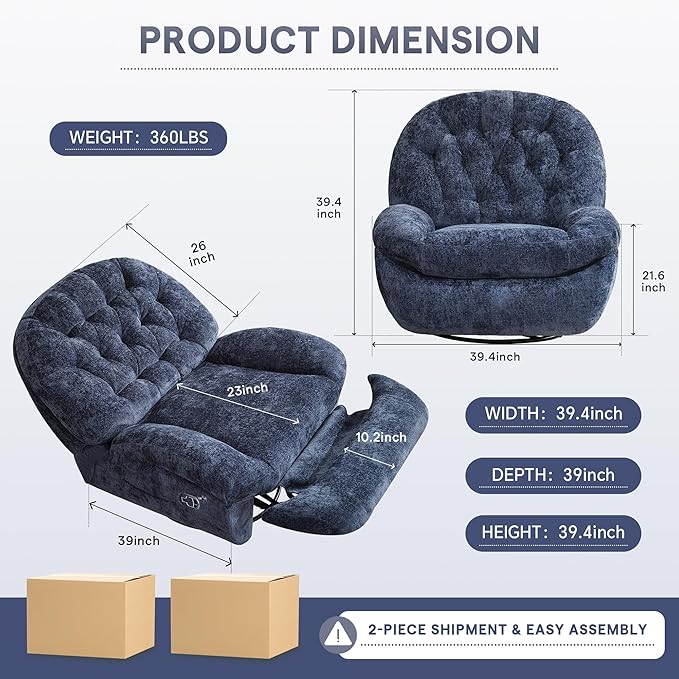 360° Swivel Rokcer Recliner for Adults Manual Rocking Chair for Living RoomBedroom (Chenille Blue)