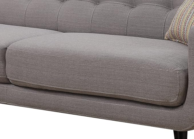 AC Pacific Crystal Collection Mid Century Modern Living Room Furniture Tufted Back Solid Espresso Legs Plush Upholstery Accent Piece with Minimal Assembly Sofa Light Grey