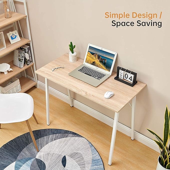 Small Computer Desk Study Writing Table for Home Office I Shaped Black Modern Desk Office Laptop Desk Sturdy Work Table PC Wood Computer Table Gaming Desk with Black Metal Frame - 39.4L* 18.9W* 29.1H