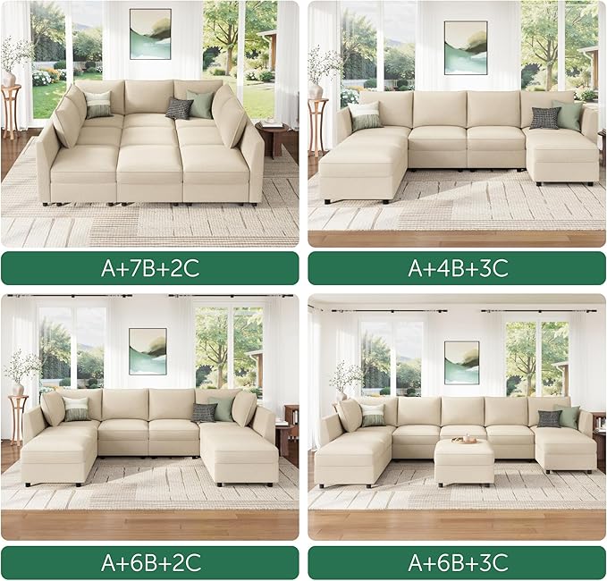 HONBAY Ottoman Module for Modular Sectional Sofa Couth Storage Ottoman Ottoman Bench for Living Room - Beige