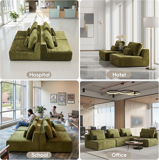 Modular Sectional Sofa 3-Piece Green Plush Velvet Couch Loveseat No-Assembly Compressed Deep-Seat 3-Seat for Living Rooms Family Spaces Reading Nooks