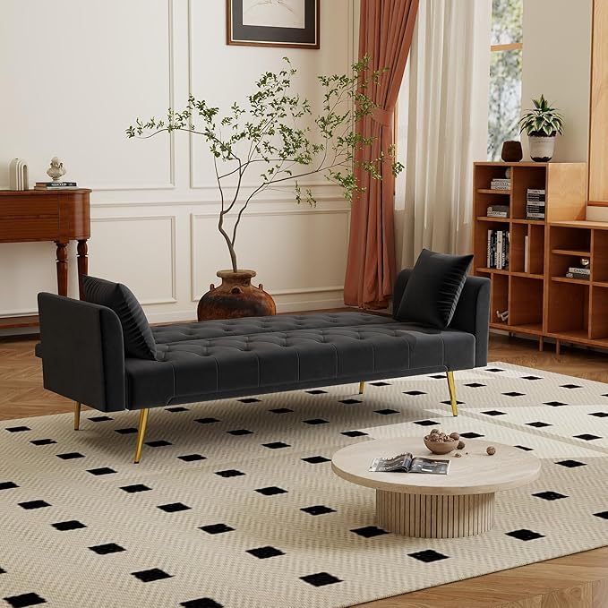 KEIKI 72 2Seat Velvet Sofa Couch for Urban Loft Home Office Style Conscious Urban Professionals Cozy Warm Perfect for Entertaining Relaxation Classic Refined Premium Design Black