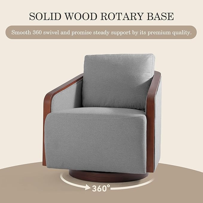 Swivel Barrel Accent Chair Mid Century Modern Arm Chair for Living Room Bedroom Comfy Club Reading Lounge Sofa Corner Chairs for Adults(Chenille Light Grey Set of 2)
