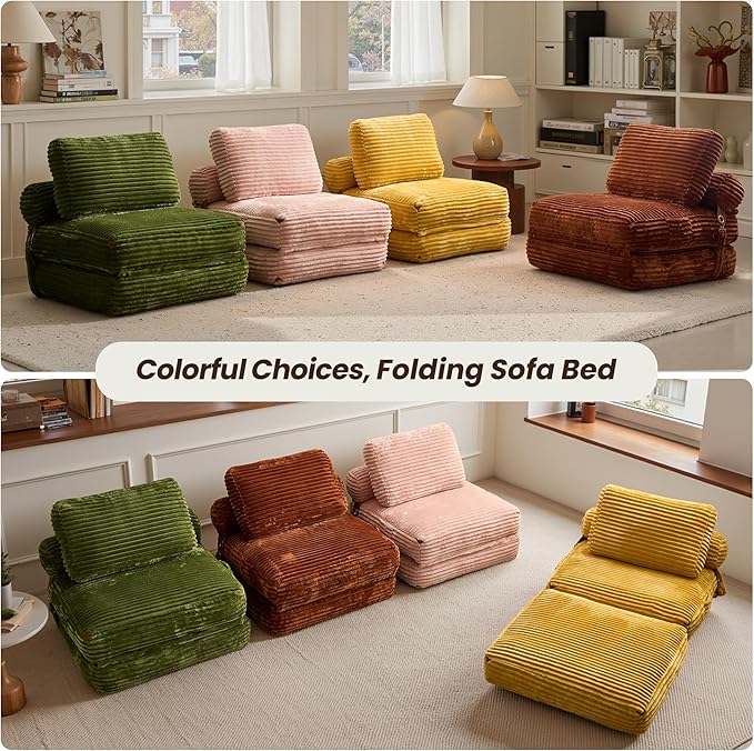 ovios Folding Sofa Bed Foldable Sleeper Chair Floor Futon Comfy Portable Convertible Fold Out Lounge Chairs for Living Room Bedroom Green