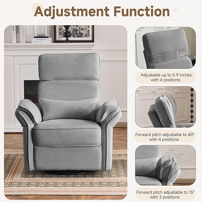 MELLCOM Power Recliner Rocking Chair Nursery Gliders with Adjustable Armrests and Headrest Swivel Electric Glider Reclining Nursing Chair with USB Port and Storage Bags FSC Certified