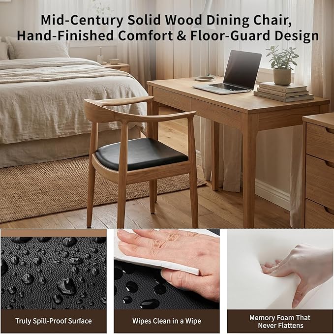 Polynices Kennedy Armchair Upholstered Dining Chair Presidential Mid-Century Modern Accent Chair in Natural Wood Color