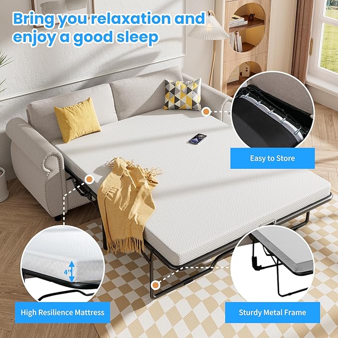 PUREMIND 2-in-1 Full Size Pull Out Sofa Bed Convertible Sofa Bed Couch with Pull Out Beds Upholstered Sleeper Sofas Beds Loveseat Couch Couches for Living Room Apartment and Small Spaces
