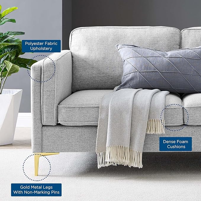 Modway Kaiya Upholstered Fabric Sofa 33.5 x 71 x 32 Light Gray