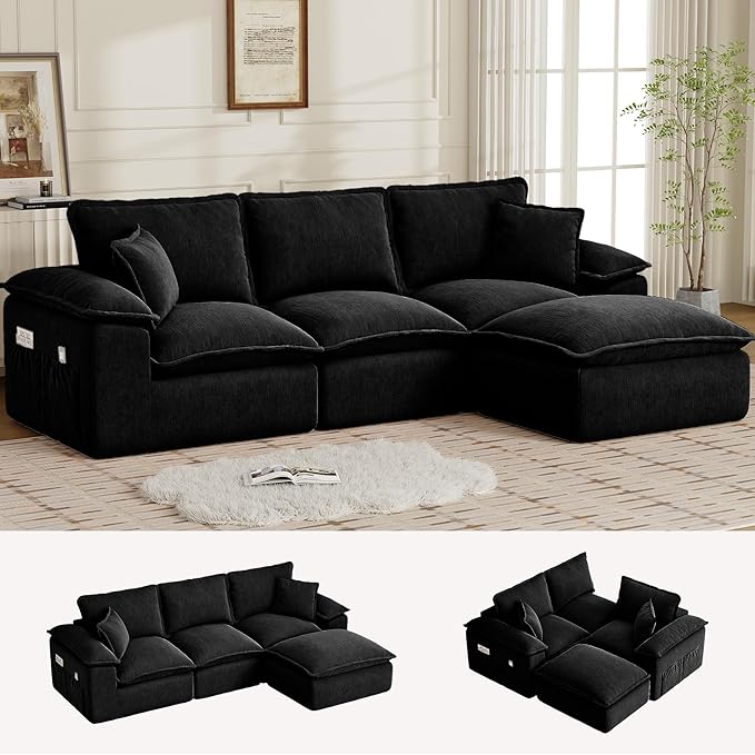108 Sectional Couches for Living Room Modular Boneless Couch with Deep Seat &amp Fluffy Cushion Cozy Double-Layer Cushioned Sofa with Convertible Ottoman Comfy Cloud Sofa No Assembly Required