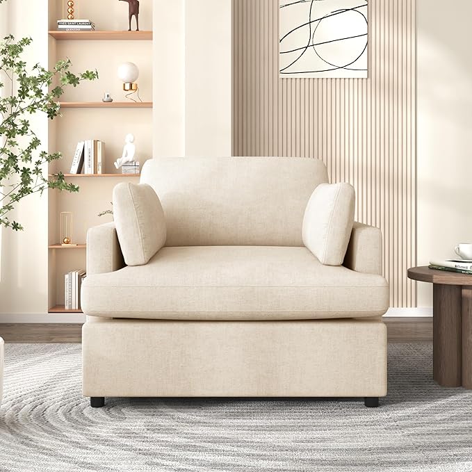 Oversized Accent Chair Modern Upholstered Chairs Single Sofa Chairs Comfortable Armrest Cushions Durable Frame Armchair Accent Chair for Living Room Versatile Neutral Style (Beige399)