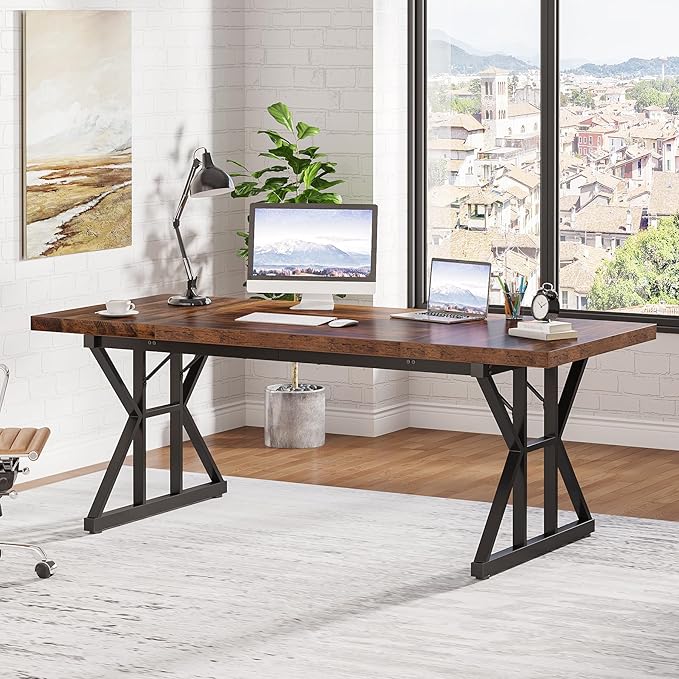 Tribesigns 70.8-Inch Executive Desk Large Computer Office Desk Workstation Modern Simple Style Laptop Desk Study Writing Table Business Furniture for Home Office (Brown/Black 70.8 Inch)