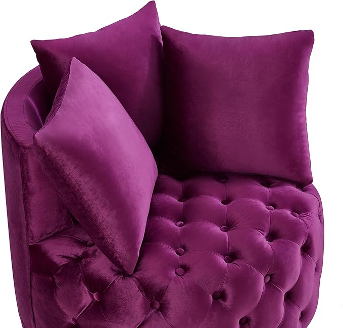 Velvet Accent Lounge Chair - 31.25''W Upholstered Button Tufted Velvet Barrel Chair with 3 Pillows with Button Tufted Modern Round Club Chair Reading Sofa Chair (Violet)