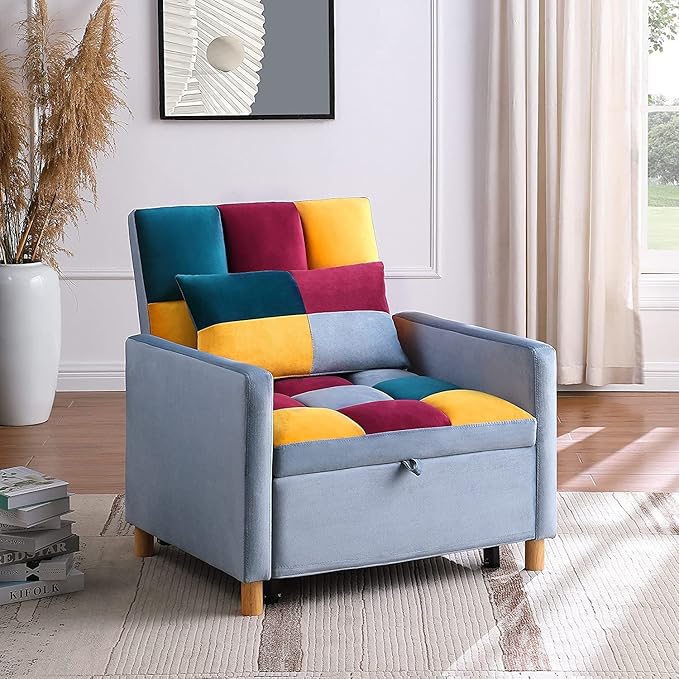 Convertible Sleeper Sofa Chair Bed3-in-1 Sleeper Chair Bed with PillowPull Out Single Armchair Sofa Bed with Adjustable Backrest Multi-Functiona Lounge Chair for Living Room（Mix
