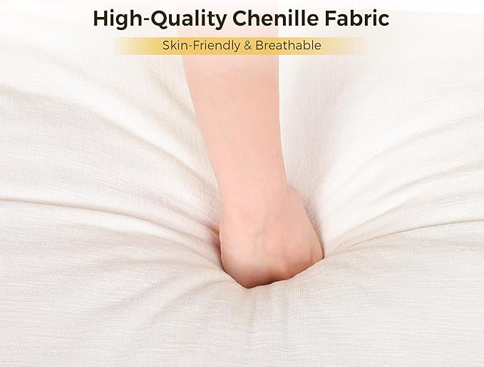 80 L Shaped Sofa Sectional Cloud Couch with Ottoman Modern Chenille Fabric Sofa with Wide Armrest Storage Charging Station Led Lights for Living Room Bedroom and Apartment White