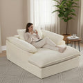 57 Oversized Boneless Chaise Lounge Chair with Ottoman Indoor Comfy Chenille Upholstered Sofa Bed with Armrest No Assembly Deep Seat Sleeper Armchairs Couch for Living Room Bedroom Beige