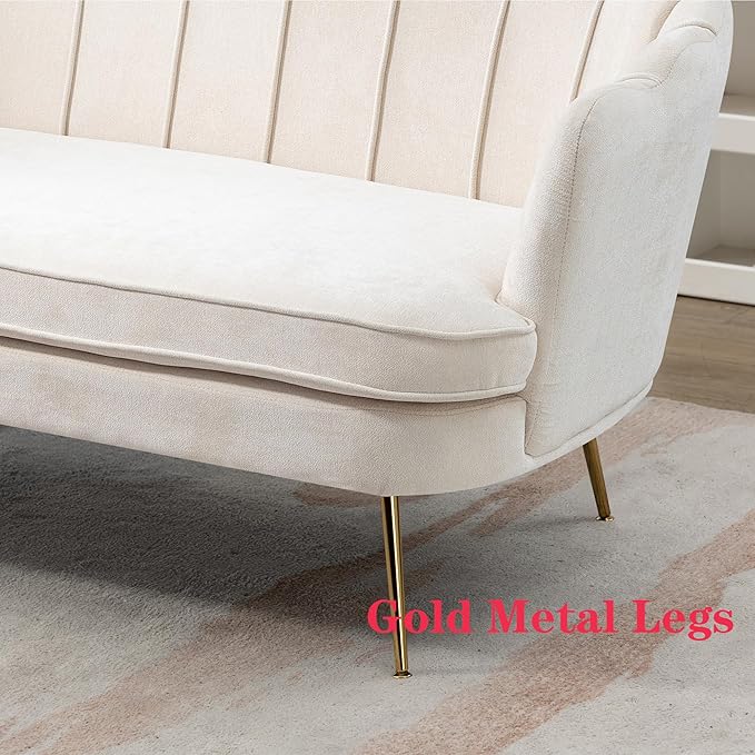 59 Modern Chenille Loveseat Couch Small Sofa with Gold Metal Legs2-Seater Upholstered Mini Sofa Couches for Small SpaceLiving Room Bedroom Office Dorm Studio Apartment (Beige)