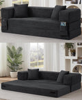78.8 Convertible Sofa BedFuton Boneless CouchFolding Pull Out Futon Sofa (Deep Gray) | Convert to bed Storage Pocket No Assembly Corduroy Fabric Family size Ease of assembly