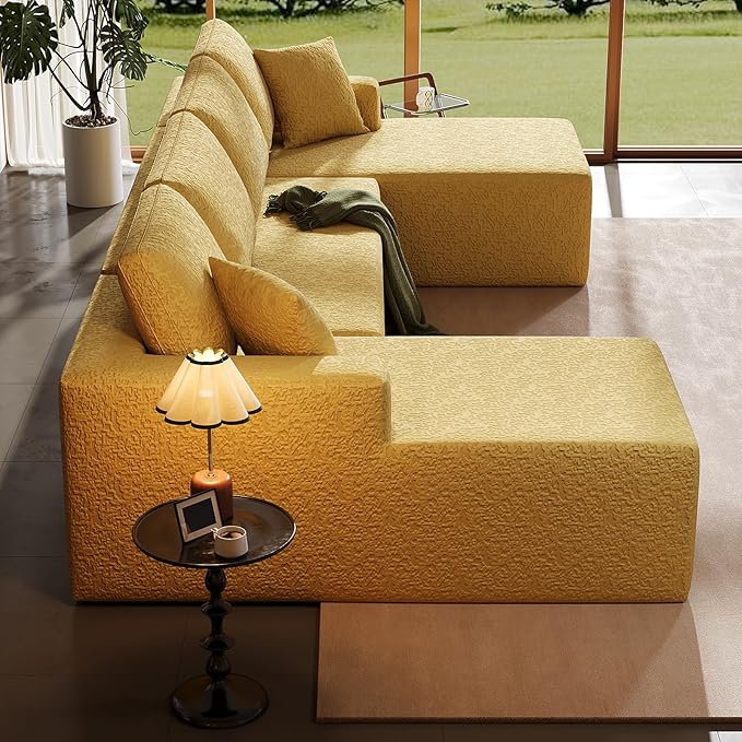 140 Modular U-Shaped Sectional Sofa 7-Seater Cloud Couch with Double Chaise Modern Sleeper SofaNo Assembly Sectional Cloud Boneless Sofa Couches for Living Room/Apartment