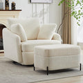 Aoiy &amp Wifon 40.55 W Oversized Swivel Chair with Ottoman Swivel Accent Chair with Ottoman for Living Room Corduroy Ivory