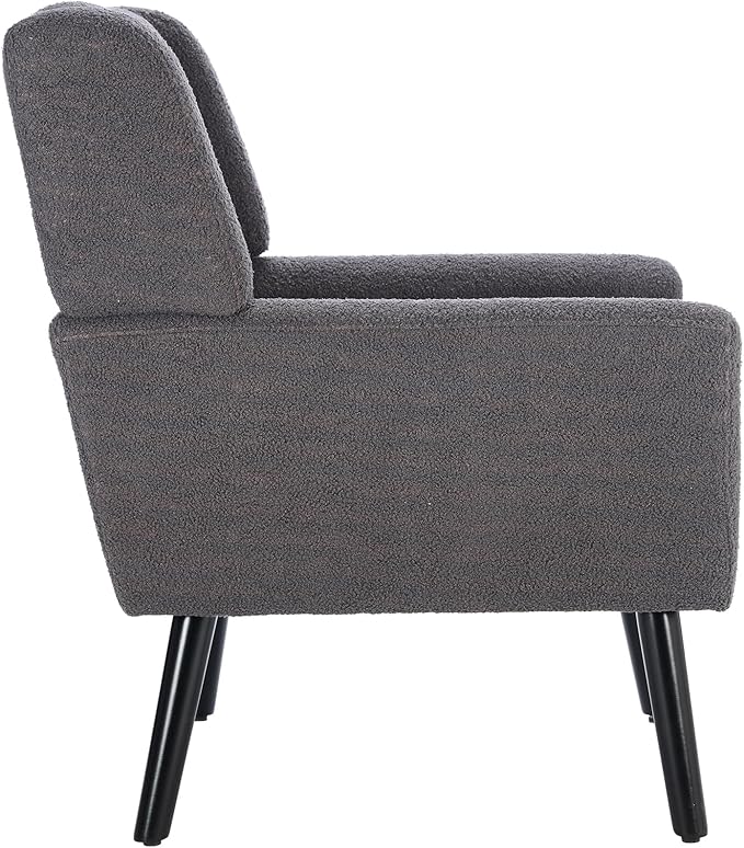 Modern Soft Teddy Material Ergonomics Accent Chair Living Room Chair Bedroom Chair Home Chair with Black Legs for Indoor Home Grey Teddy Fabric