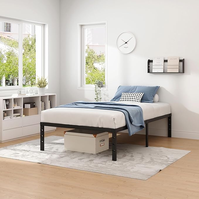 Metal Bed FrameTwin Size Bed Frame with Storage SpaceHeavy Duty Sturdy Mattress FoundationEasy AssemblyNo Box Spring Needed Black18 InchTwin