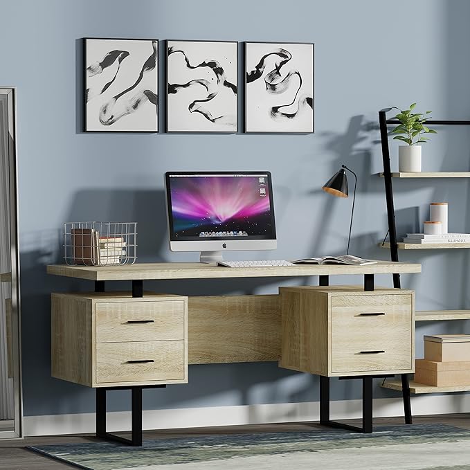 60'' Mariposa Home Office Computer Desk - Reclaimed White Oak Top Reclaimed White Oak Body Black Metal Black Hardware