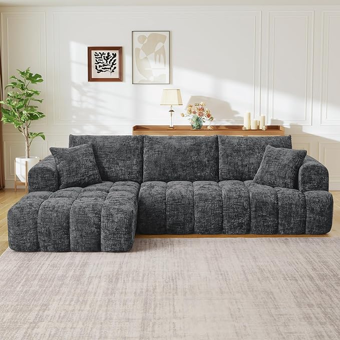 108 W Modular Sectionals SofaCloud Boneless Couch with ChaiseChenille Tufted Deep Seat L Shaped CouchModern Compression Foam Sofa for Living Room BedroomNo Assembly Required(Left FacingGrey)