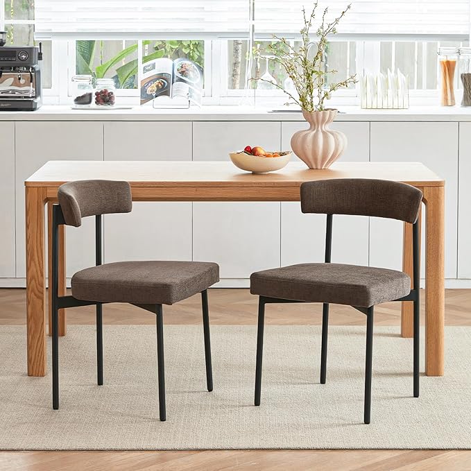 Grey Fabric Dining Chairs Set of 2 Armless Upholstered Kitchen ChairModern Dining Room Chair with Curved Backrest