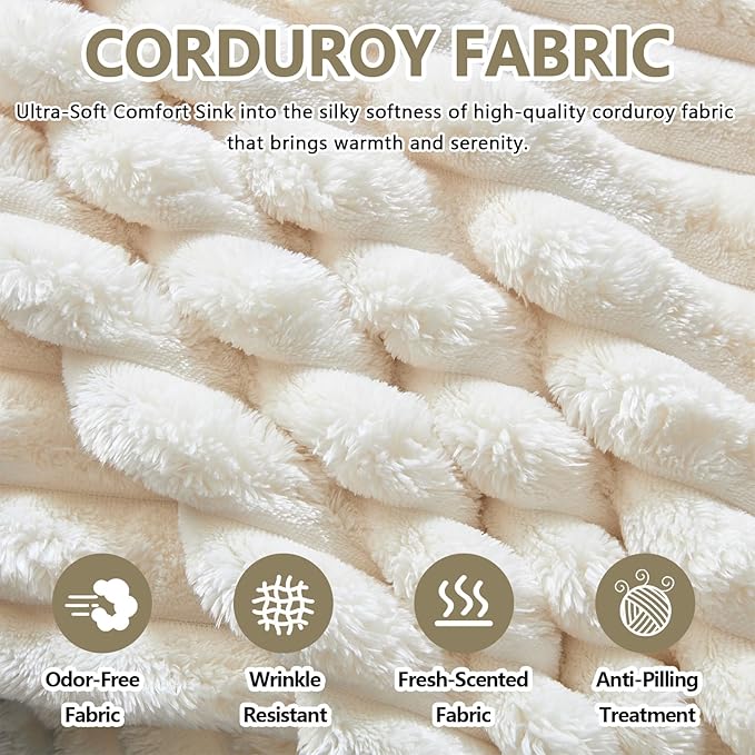 79'' Convertible Sofa Bed Queen with Super Wide Arms Boneless Foldable Couch Bed with 3 Pillows for Adults Corduroy Folding 3 Seater Sofabed with Comfortable Seat for Living Room Bedroom (Beige)