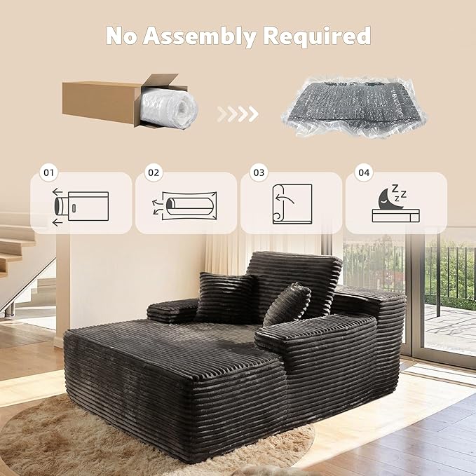 67x48 Oversized Chaise Lounge Chair Indoor Upholstered Sofa Bed with Plush Faux Fur Sleeper Couch Reading Chair Fluffy Cloud Sofa for Living Room Plush Gray