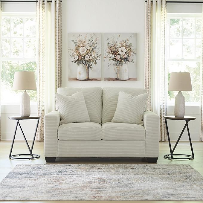 Signature Design by Ashley Ammon Casual Anti Sag Loveseat with Loose Seat Cushion and 2 Accent Pillows White