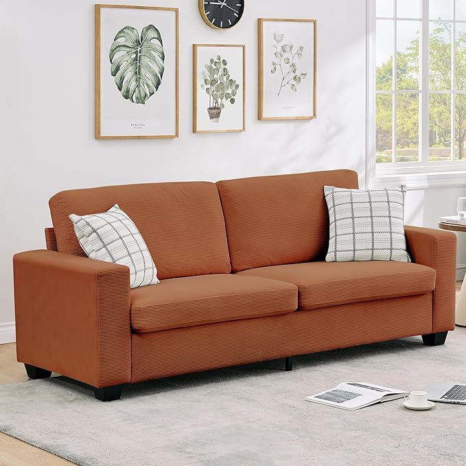 GarveeHome 83 Couches for Living Room Corduroy Loveseat Sofa with Washable Cover and Wide Armrest Small Sofa Couch for Bedroom Office Apartment Easy Assembly Red Orange