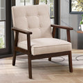 Accent Chair Mid Century Modern Chair for Living Room Comfy Fabric Armchair with Solid Wood Frame Soft Thick Padded Side Chairs Easy Assembly (1 Fabric Beige)
