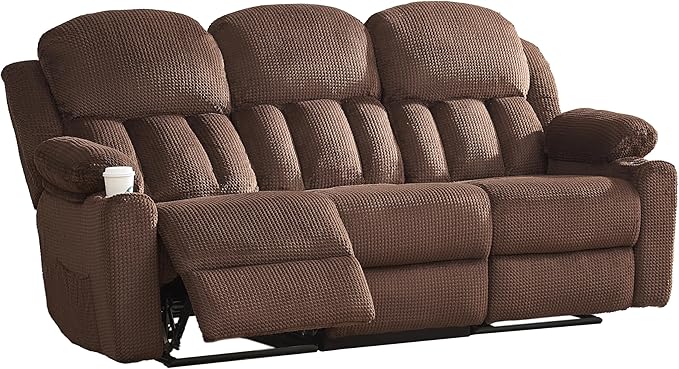 Jocisland Recliner Couch Reclining Sofa with Cup Holders 3 Seater Reclining Couch with Dual Wingback Comfy Recliner Sofas for Living Room(Brown)