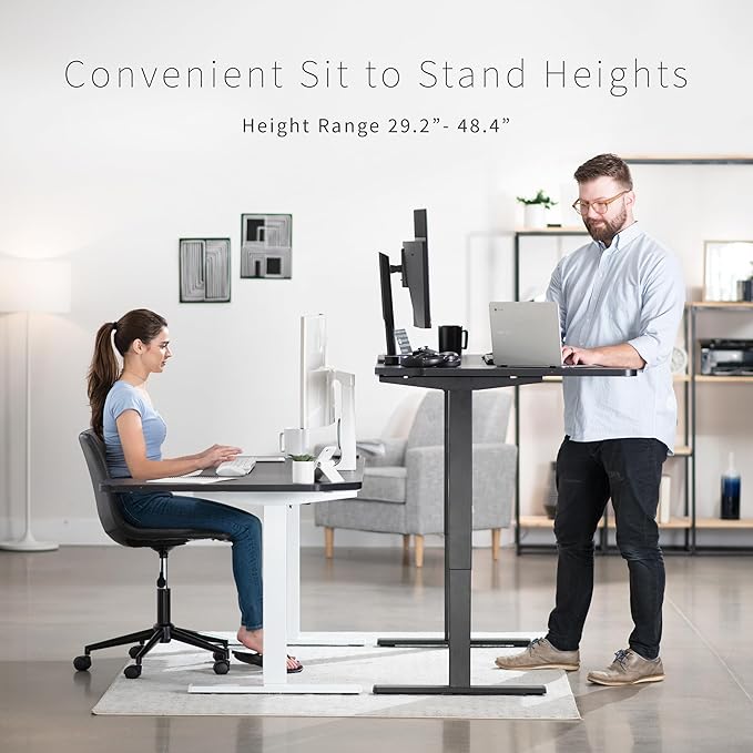 VIVO Electric Corner 58 x 35 in L-Shaped Standing Desk Memory Height Adjustment Holds 220 lbs Reversible Black Top Black Frame DESK-KIT-1BRB