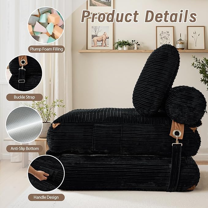 Folding Sofa Bed Convertible Sleeper Chair with Pillow Foldable Mattress Lounge Chair for Living Room Bedroom Portable Guest Bed