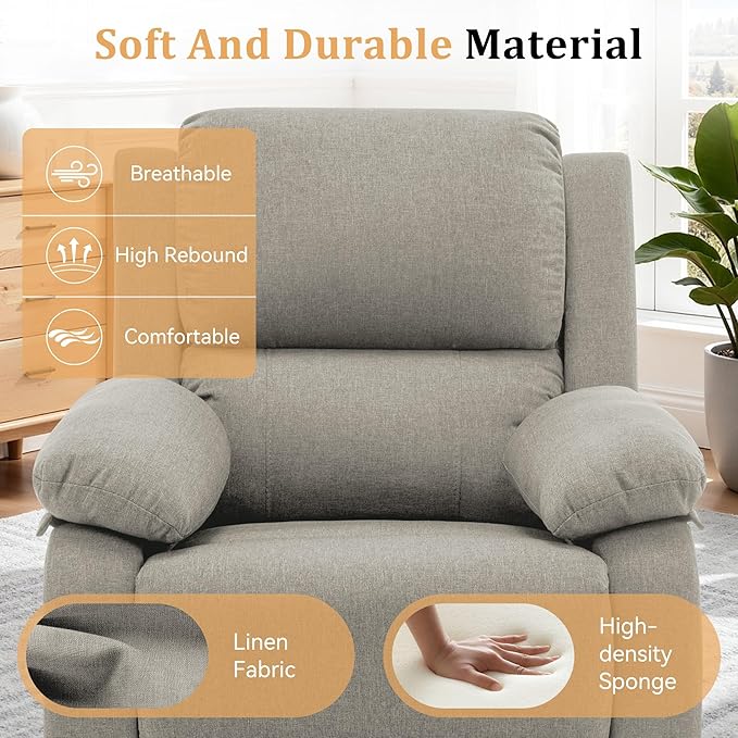 Recliner Chair 360 Swivel Rocker Chair for Adults Small Rocking Recliner for Small Spaces Upholstered Fabric Glider Recliner Nursery (Swivel Rocker Recliner Light Khaki)
