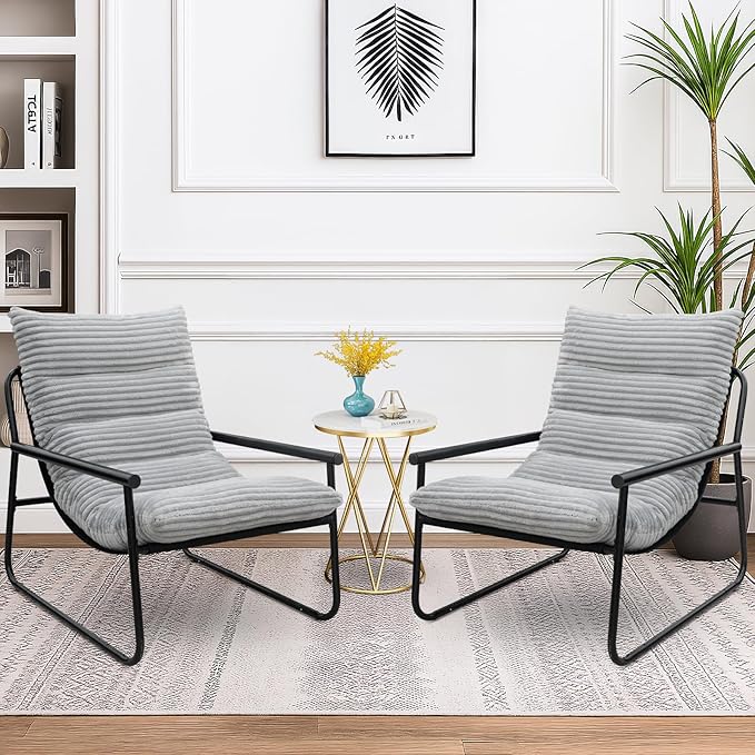 tantohom Sling Accent Chair Arm Chair Living Room Chair with Metal FrameReading Accent ChairModern Bedroom Chair for Bedroom Living Room and Office. (Grey)
