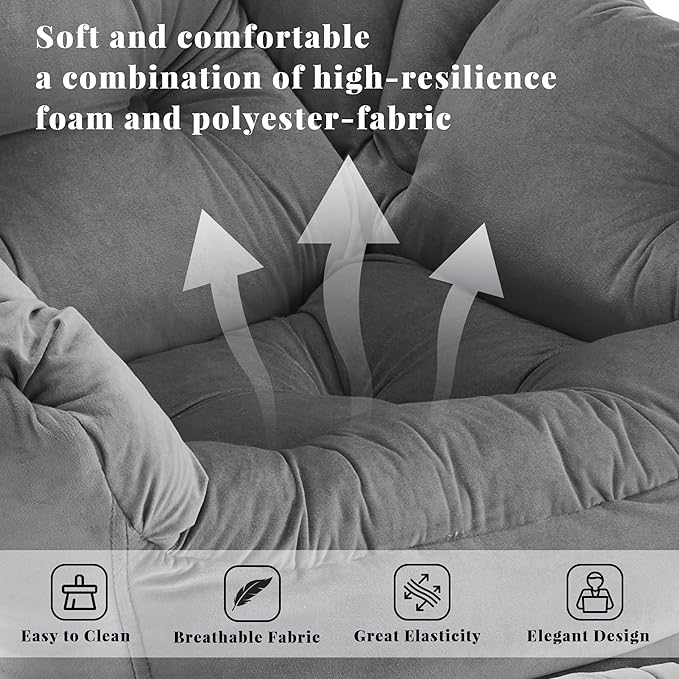 Lazy Chair with Ottoman Comfy Accent Lounge Chair with Side Pocket Modern Reading Armchair with Footrest Upholstered Sofa Chair for Small Spaces Bedroom Living Room Dorm Darkgrey