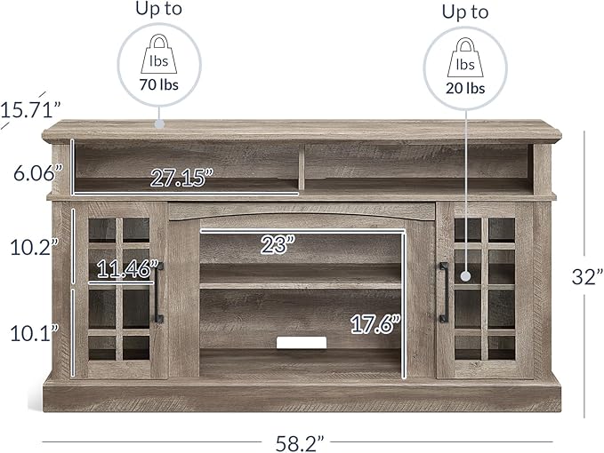 BELLEZE Traditional 58 Inch Rustic Wood TV Stand &amp Media Entertainment Center Console Table for TVs up to 65 Inches with Open Storage Shelves &amp Cabinets - Astorga (Ashland Pine)