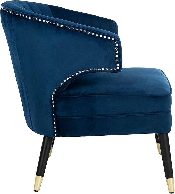 Safavieh Home Stazia Retro Glam Navy Velvet and Black Wingback Accent Chair