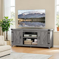 YESHOMY Modern Farmhouse TV Stand with Two Barn Doors and Storage Cabinets for Televisions up to 65+ InchEntertainment Center Console TableMedia Furniture for Living Room Grey