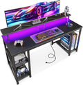 ODK 55 Inches Gaming Desk with LED Lights Computer Desk with Monitor Stand Pc Table with CPU Stand Carbon Fiber Black
